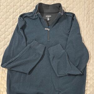 Blue Zip Up Sweater with Stand-Up Collar and Long Sleeves